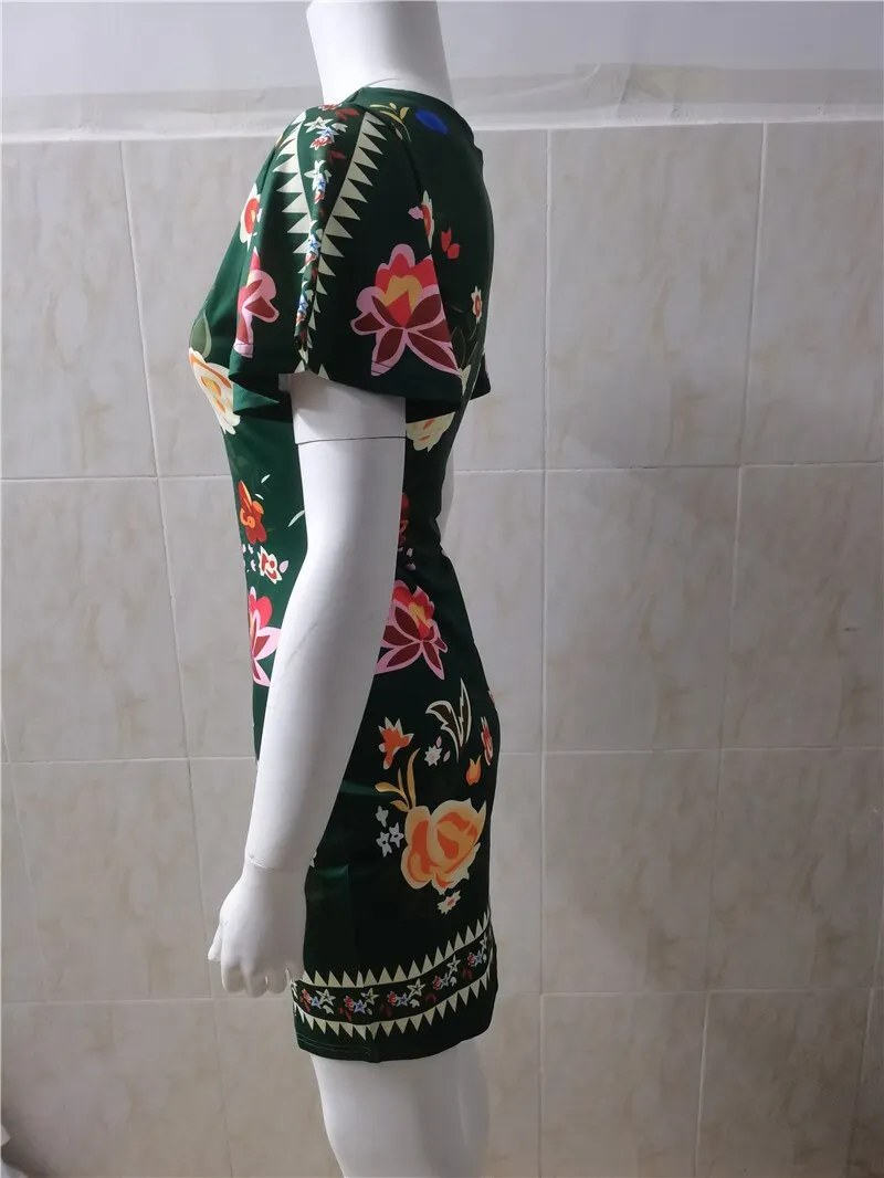 Women's Elegant Dress Vintage Floral Print Ruffles Bodycon Dress for Party Cocktails Casual Mini Dress Vacation Dress