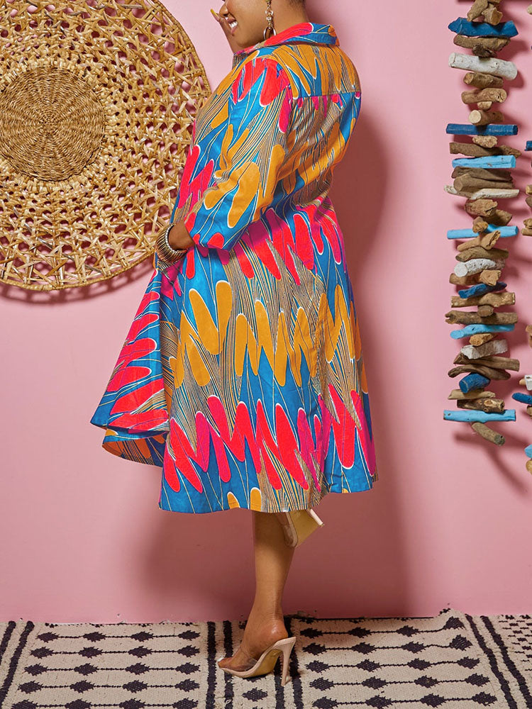 Printed A-Line Shirt Midi Dress Maxct