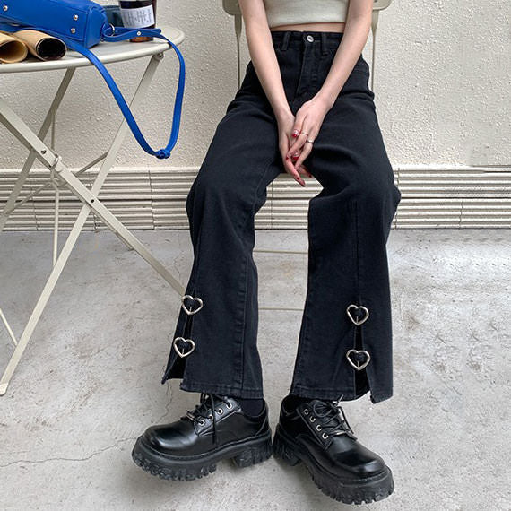 Grunge Aesthetic Flare Slit Jeans Maxct