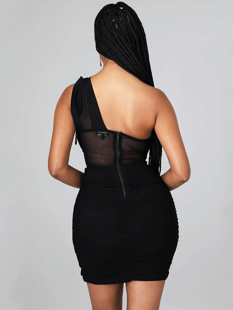 One Shoulder Mesh Mini Dress Maxct