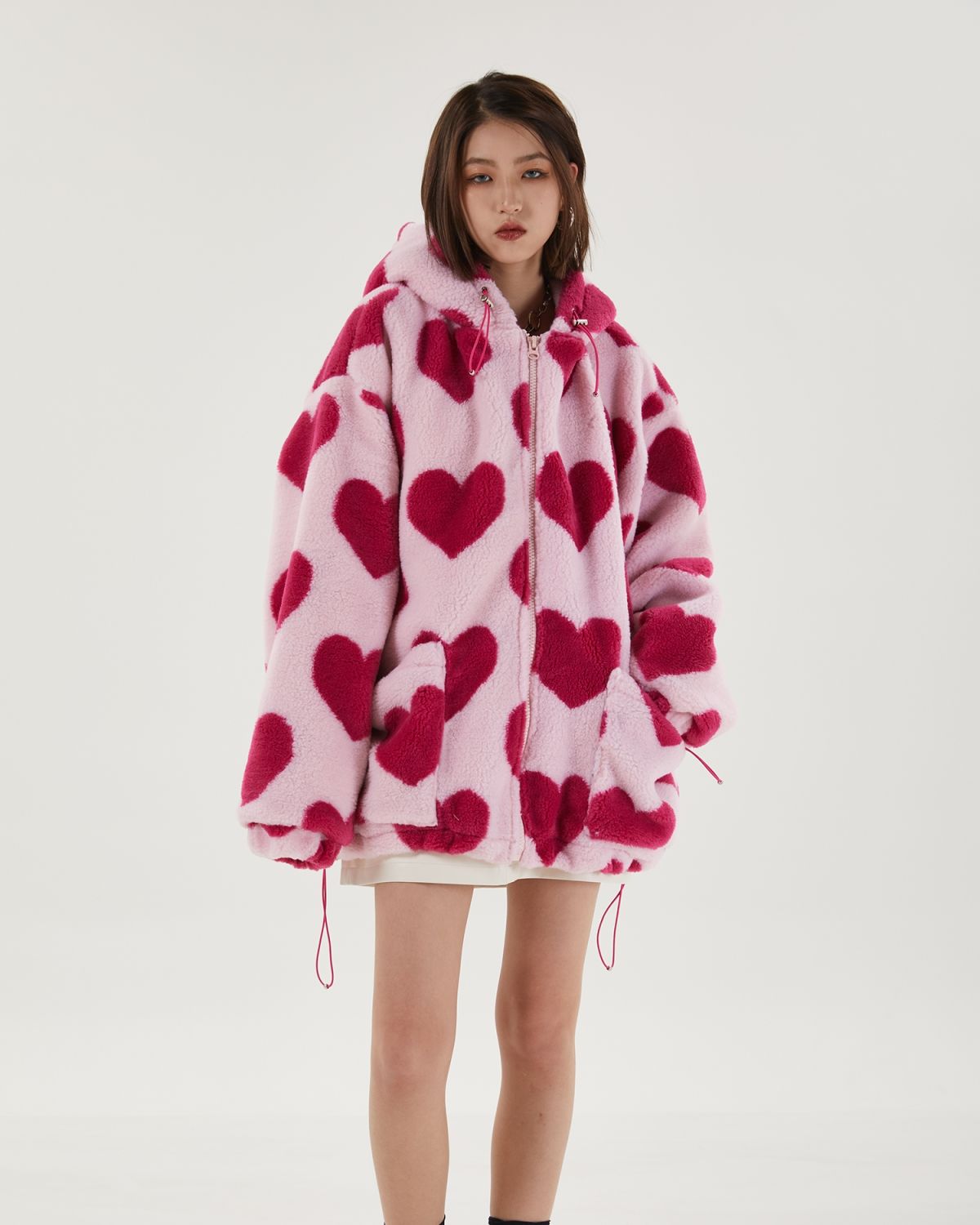 Student Hooded Cotton Women's Hearts Print Fur Jacket - true deals club
