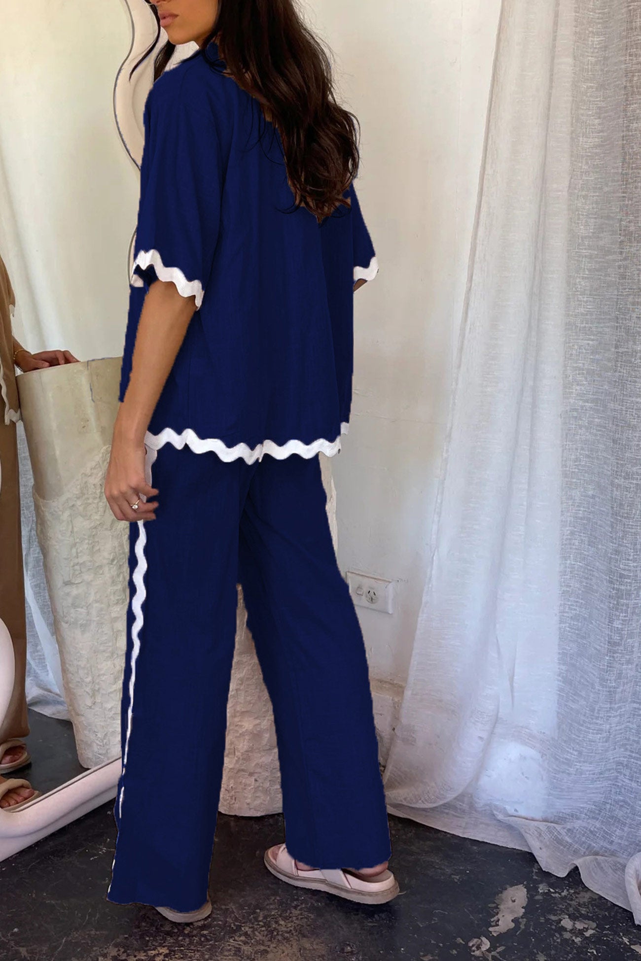 Maxct Wavy Stitching Blouse Long Pants Set