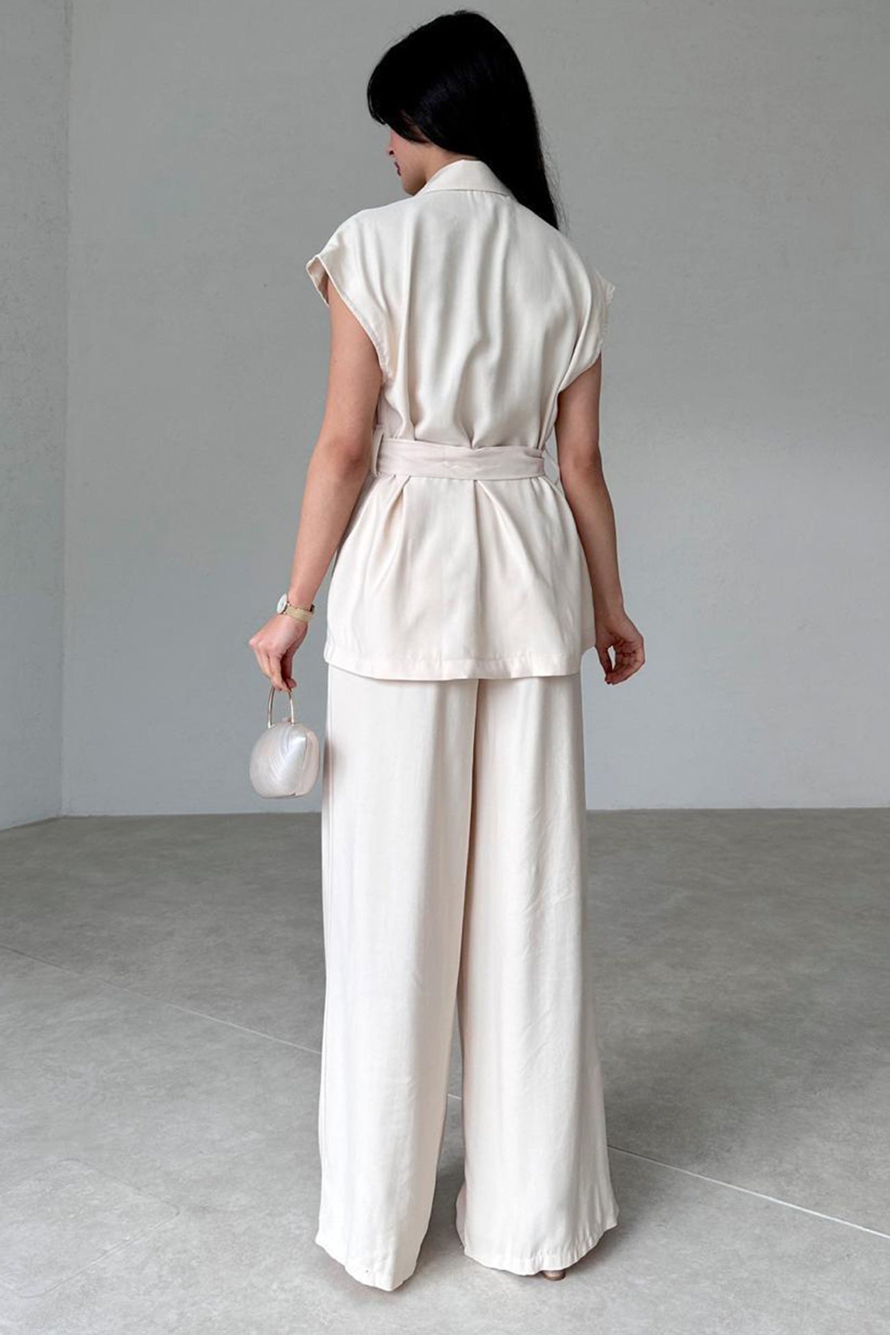 Maxct Cap Sleeve Tie-waist Suit Pants Set