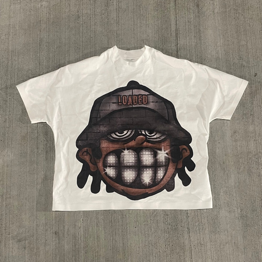 Y2K Drop Sleeves Oversized T Shirt Men Women Harajuku Hip Hop Cartoon Character Letter Graphic Printed T Shirt Cotton Goth Tops