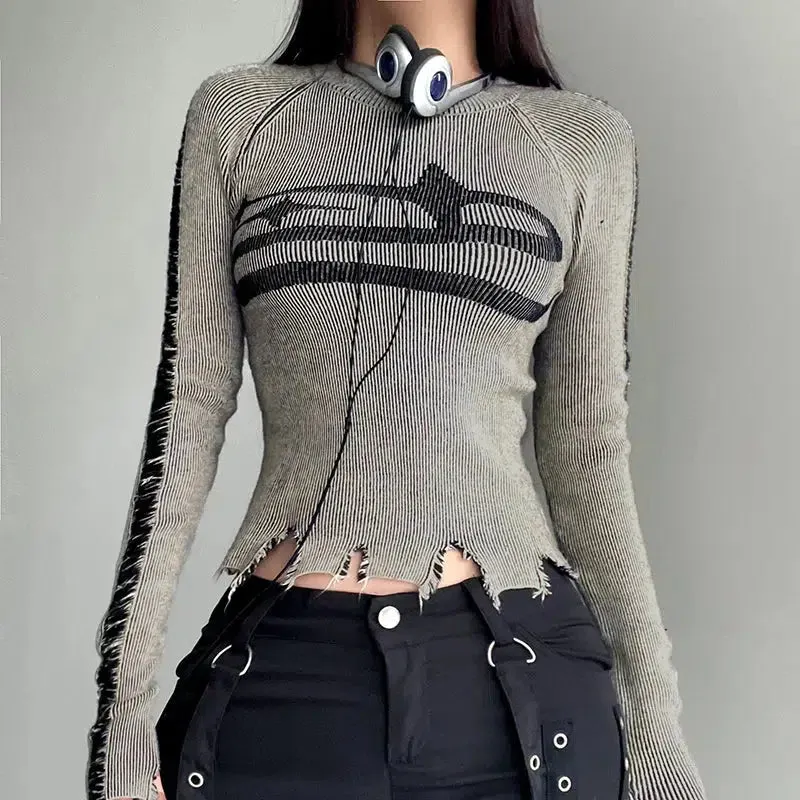 Maxct &Grunge Long Sleeve Distressed Top
