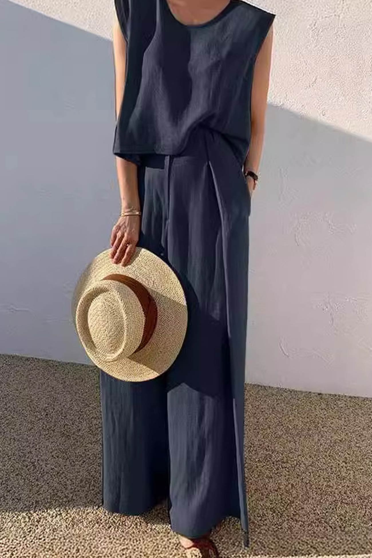 Maxct Cotton Solid Tank Pants Suits