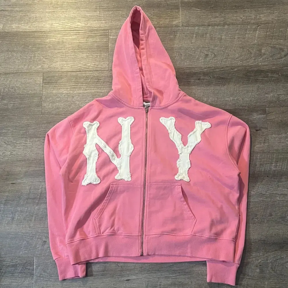 Maxct NY Letter Man Hoodie Sweatshirts Y2k Grunge Aesthetic Harajuku West Pullovers Goth Sweatshirts Grunge Loose Embroidery Hip Hop