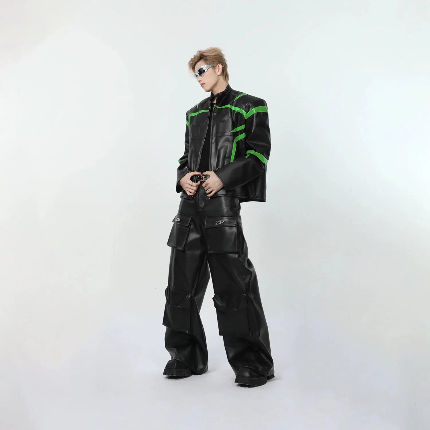 Maxct Leather Color-blocked Racing Jacket