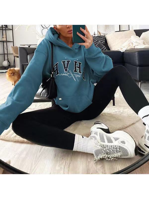 Maxct Ladies Letter Print Warm Long Sleeve Sweatshirt