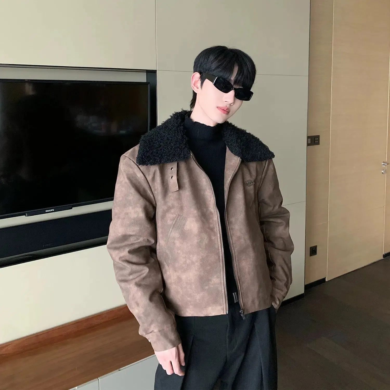 Maxct Thickened Zip Wool Bomber Jacket