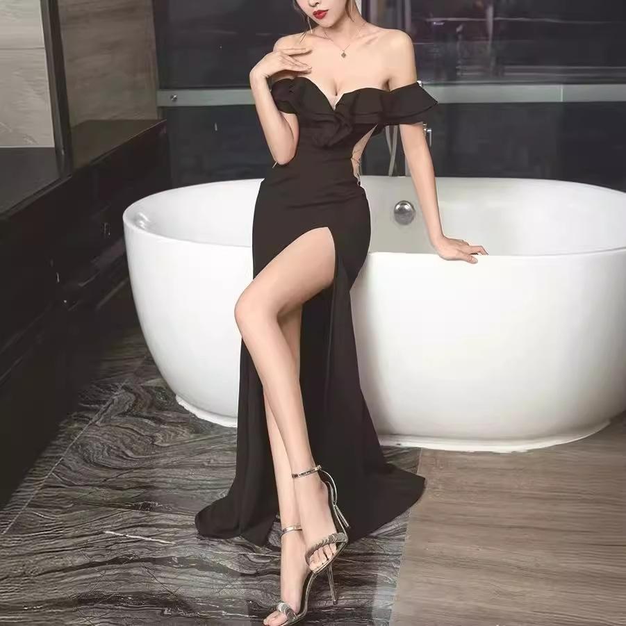 Maxct Women's Wear With Ear-rimmed Off-shoulder Bandage Dress French Style Women's Summer Party Adult Ceremony Evening Dress Dress