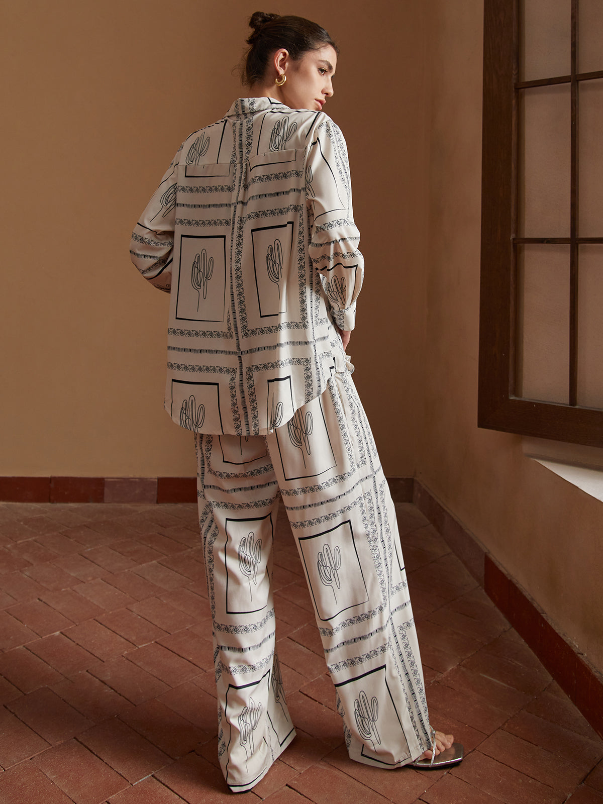 Maxct Satin Cactus Print Pants Set