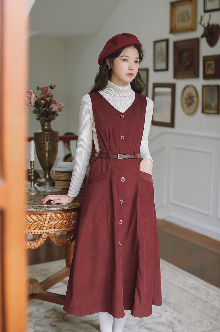 Button Up Suede Pinafore Dress Maxct