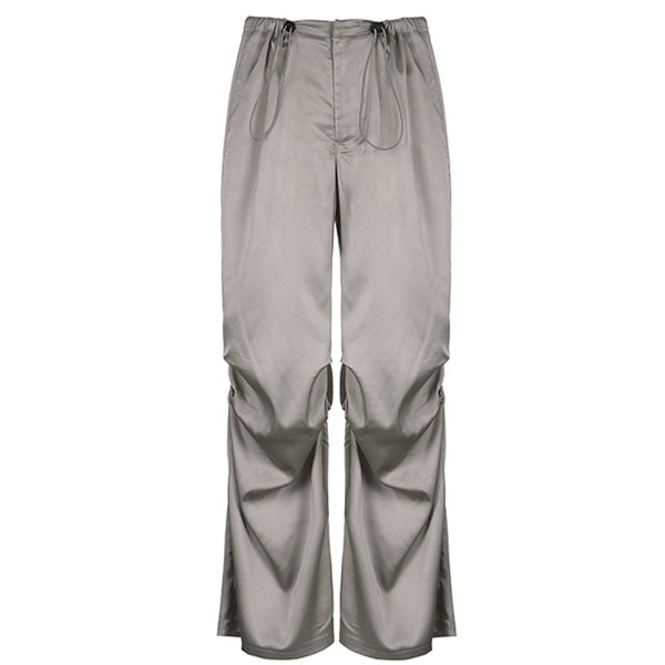 Women's Grey Satin Wide-Leg Pants