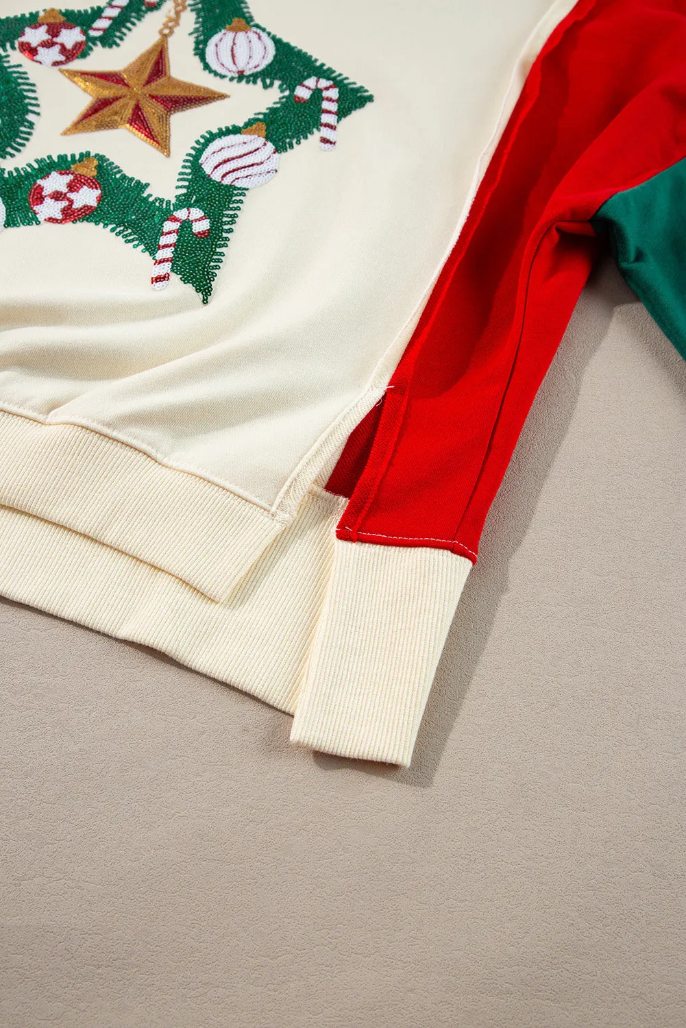Maxct &Color Block Star Side Slit Lantern Sleeve Sweatshirt
