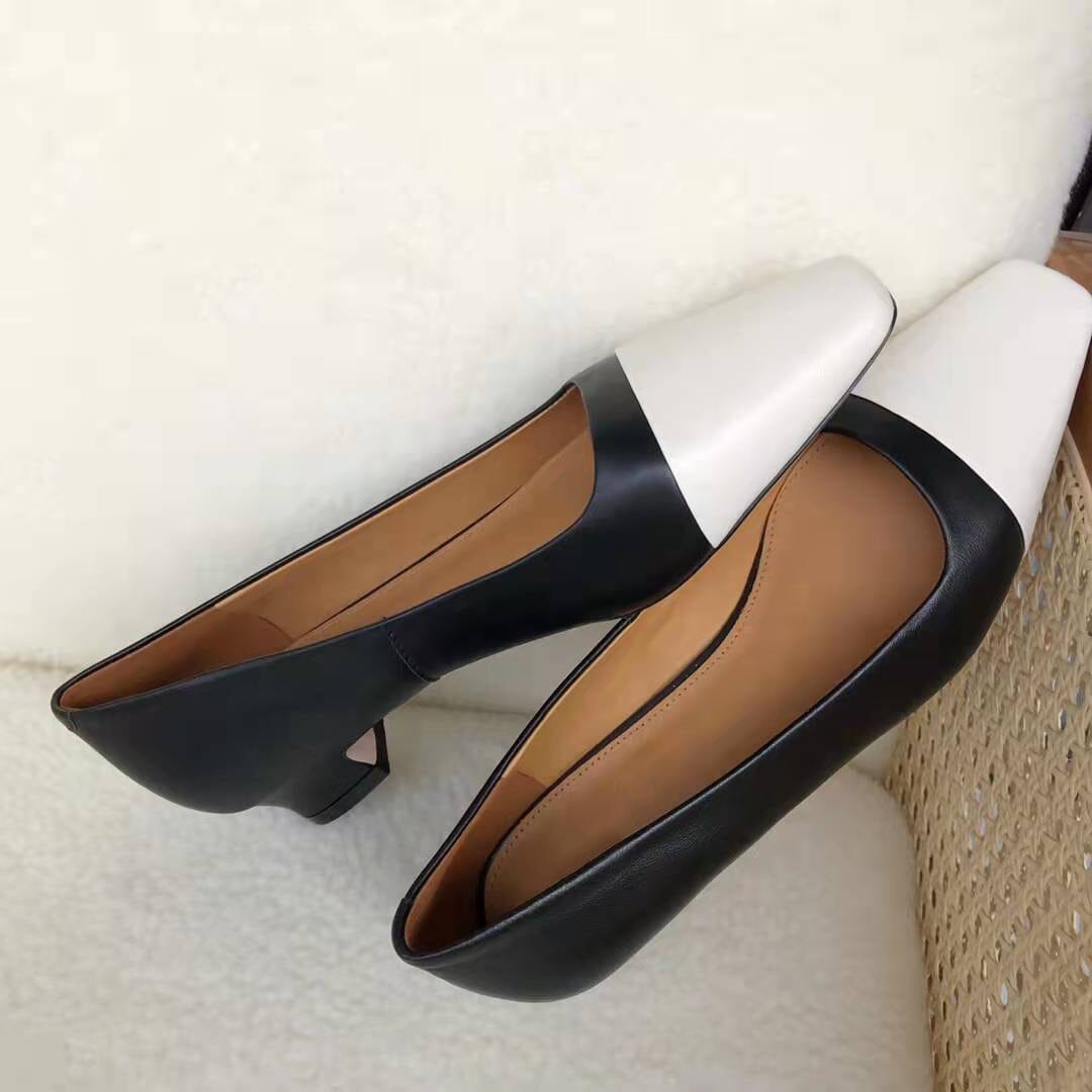 Square Toe Block Heeled Slip-On Pumps Office Shoes Color Blocking Maxct