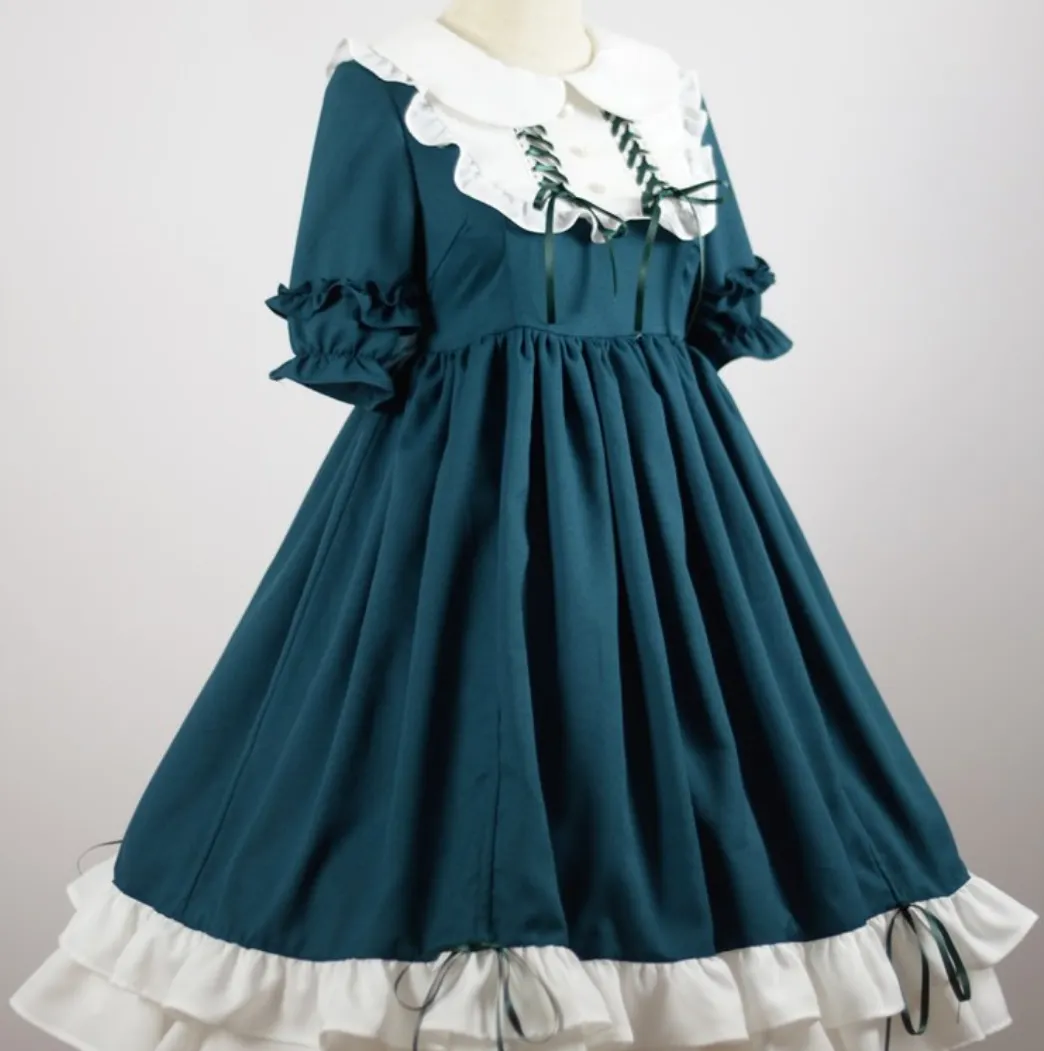 Maxct Japanese Kawaii Sweet Lolita Dresses Peter Pan Collar Ruffles Vestido Mujer Bowknot Patchwork Princess Party Femme Robe
