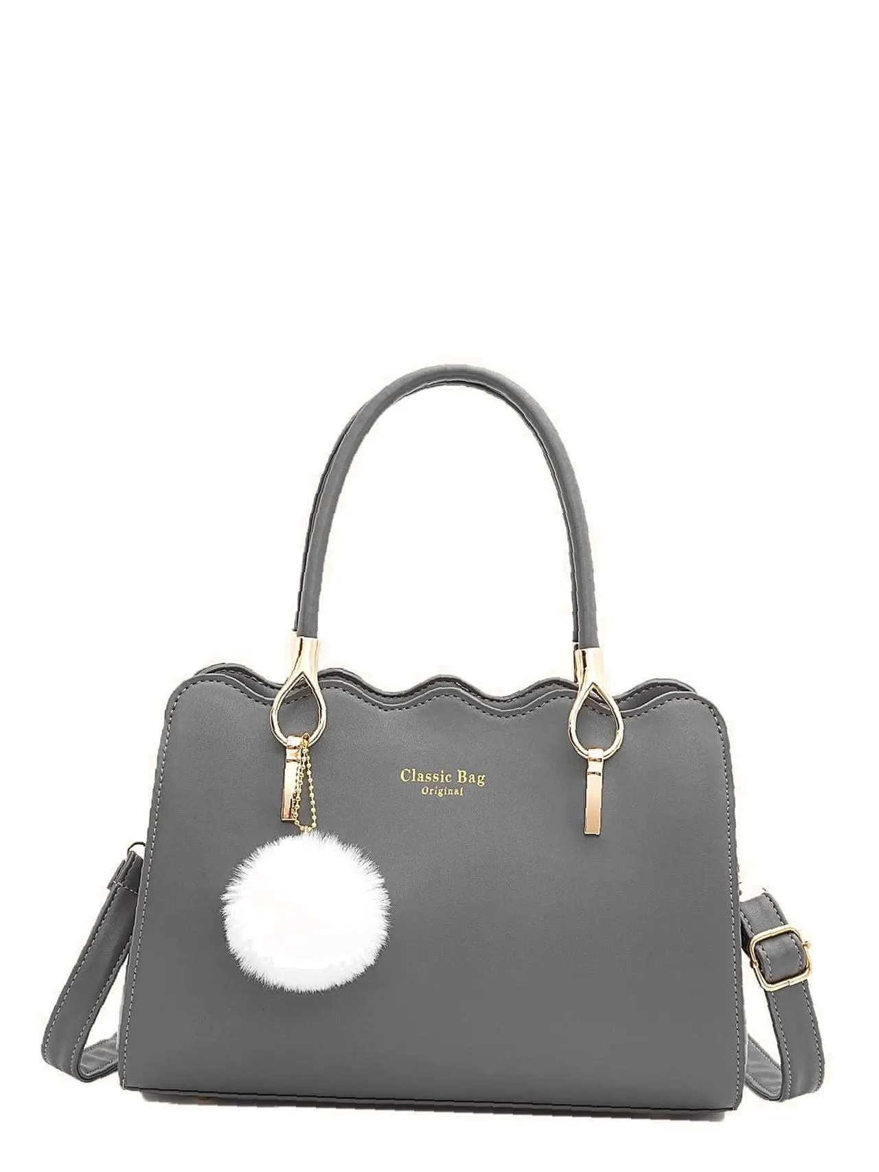 Maxct - Pom Pom Decor Letter Graphic Shoulder Bag - Women Tote Bags