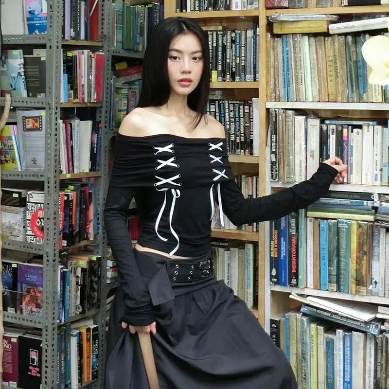 Maxct &Fairy Grunge Off Shoulder Lace Up Top