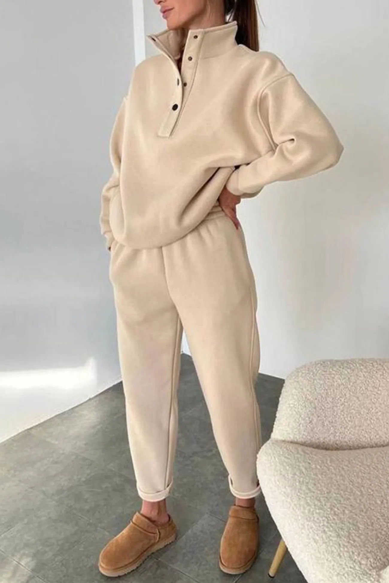 Maxct Stand Neck Button-down Sweatshirt Suits