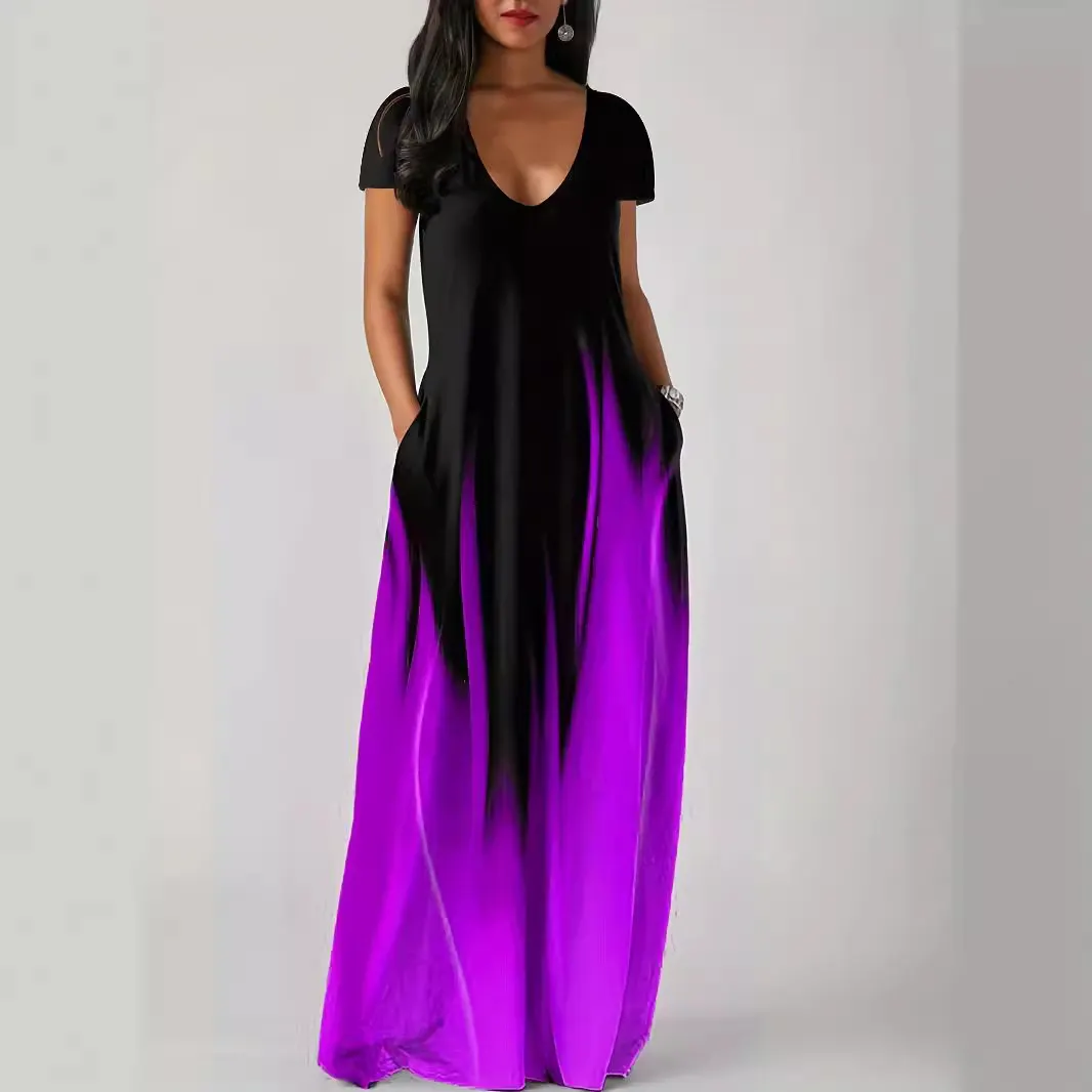 Maxct Maxct Summer Loose Print Casual Sexy Women's Dress Long Skirt Pocket Long Style Even