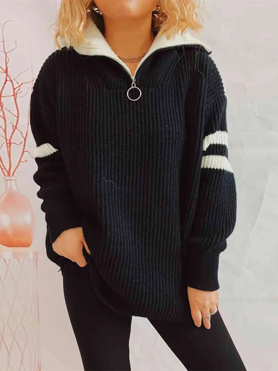 Maxct &Ribbed Two-Tone Half Zip Sweater