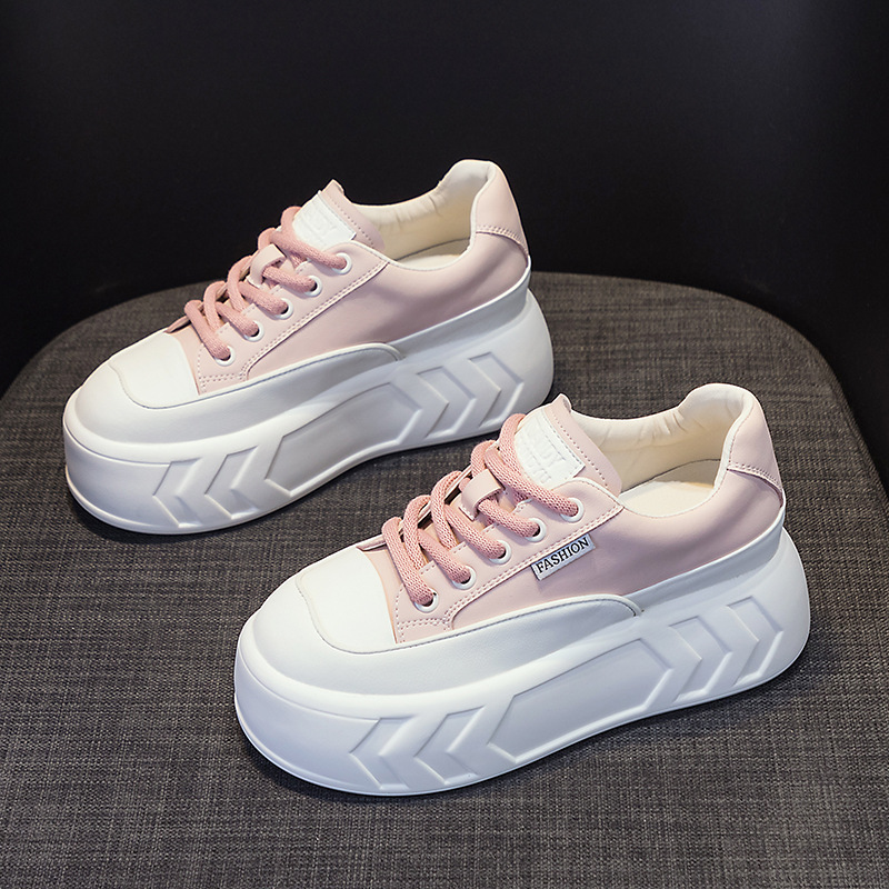 8cm Air Leather Chunky Sneakers with Thick-Soled Platform