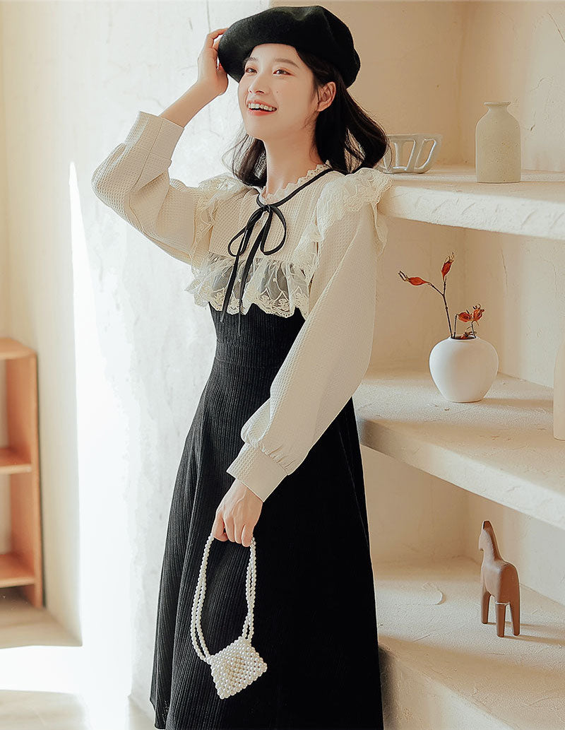 Square Lace High Neck Sweater Dress Maxct