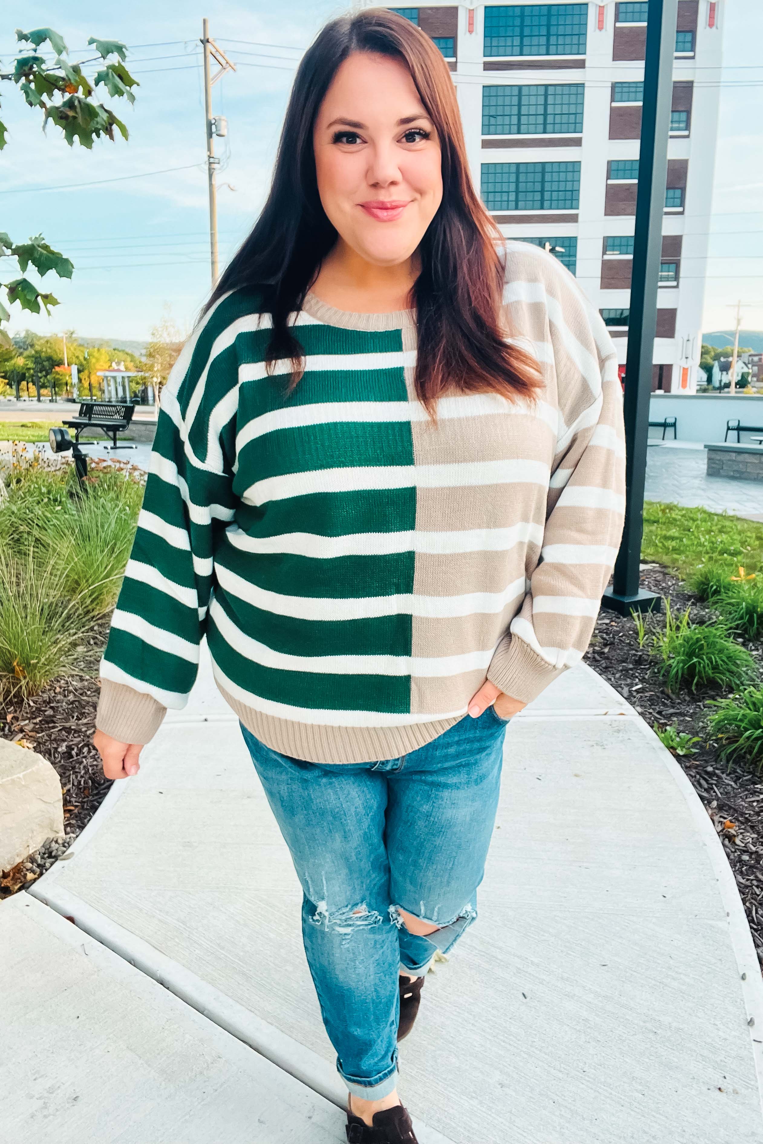 Maxct &Hunter Green & Taupe Striped Color Block Sweater - Image 13