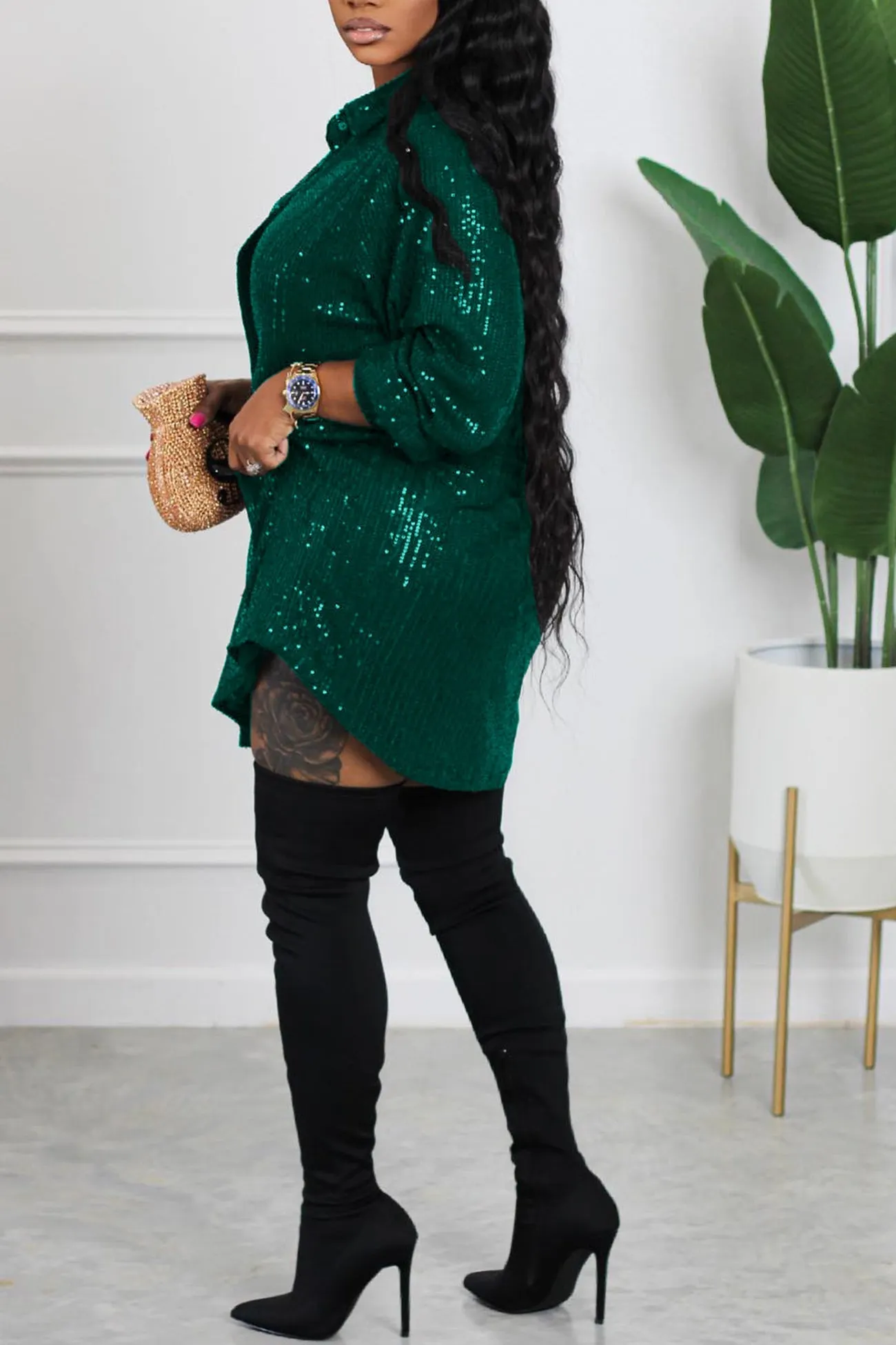 Maxct Sequins Solid Shirt Dress