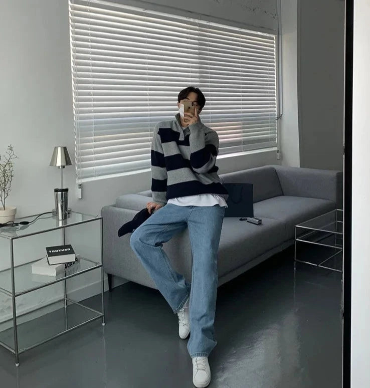 Maxct Stripe Rib Knit Pullover Sweater