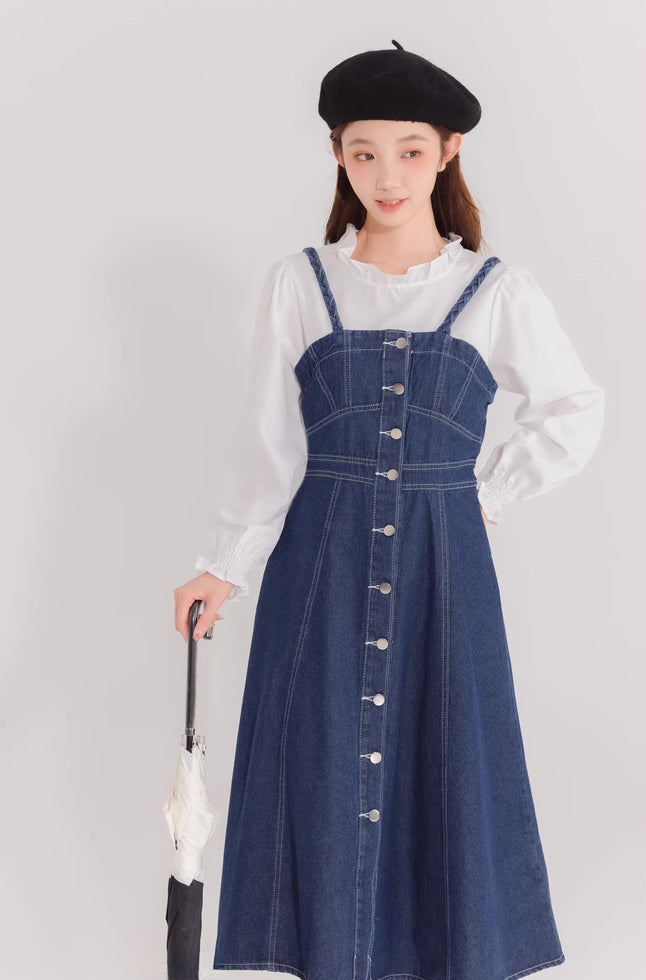 Button Down Denim Cami Midi Dress Maxct
