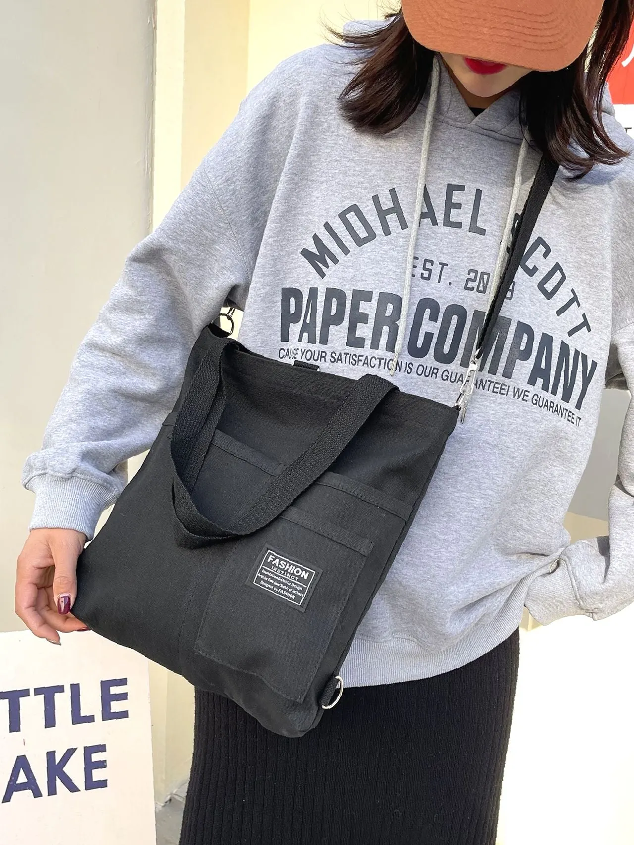 Maxct - Letter Graphic Shopper Bag with Bag Charm  - Women Tote Bags