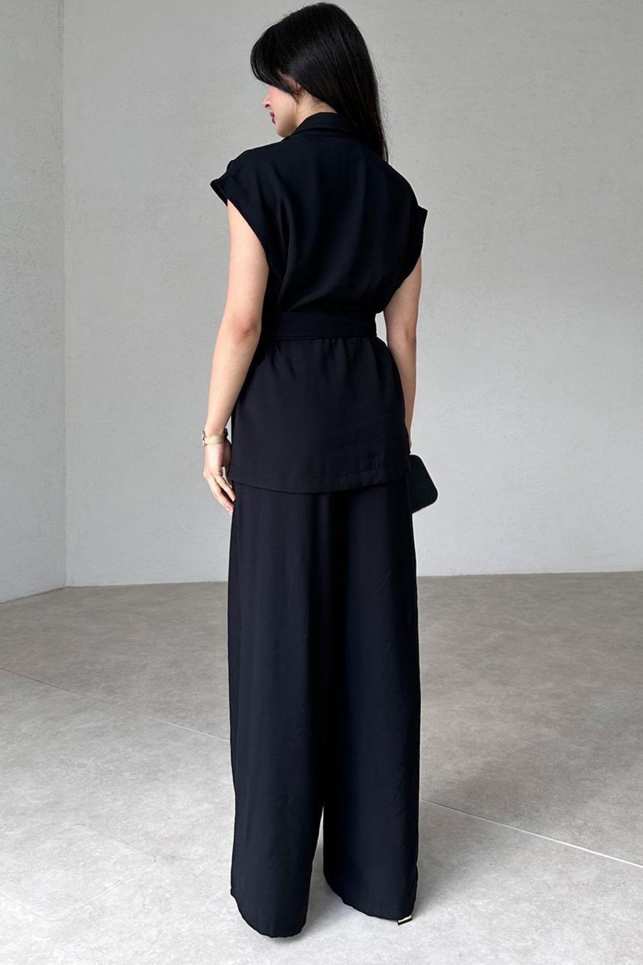 Maxct Cap Sleeve Tie-waist Suit Pants Set