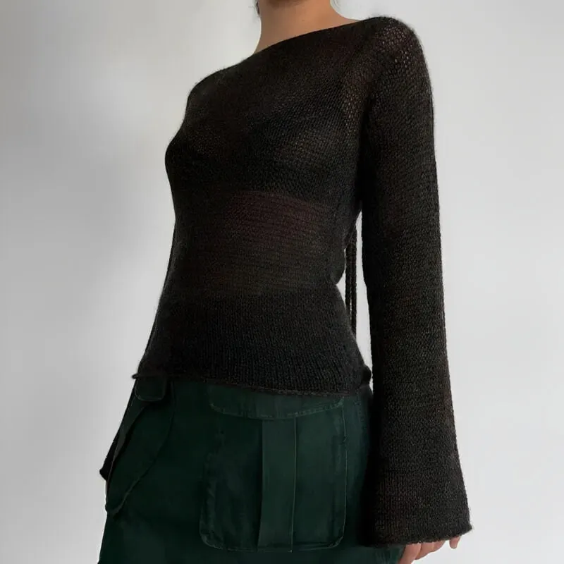 Maxct &Flare Sleeved Knit Backless Top