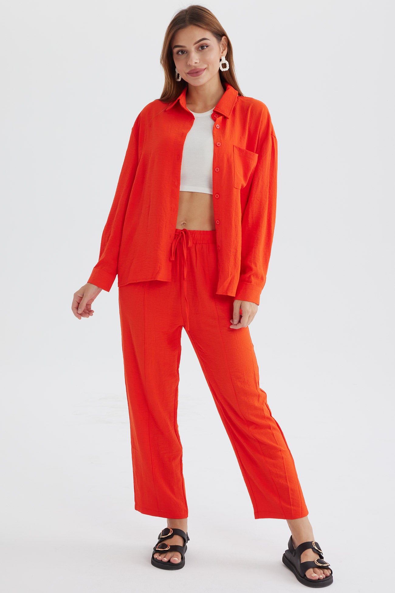 Maxct Long Sleeve Solid Color Shirt Long Pants Set - Image 7