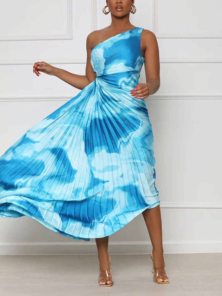 One Shoulder Pleated Dress Maxct