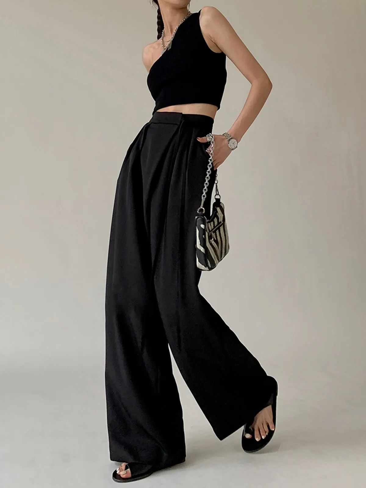 Maxct Tie Waist Flowy Wide Leg Dress Pants