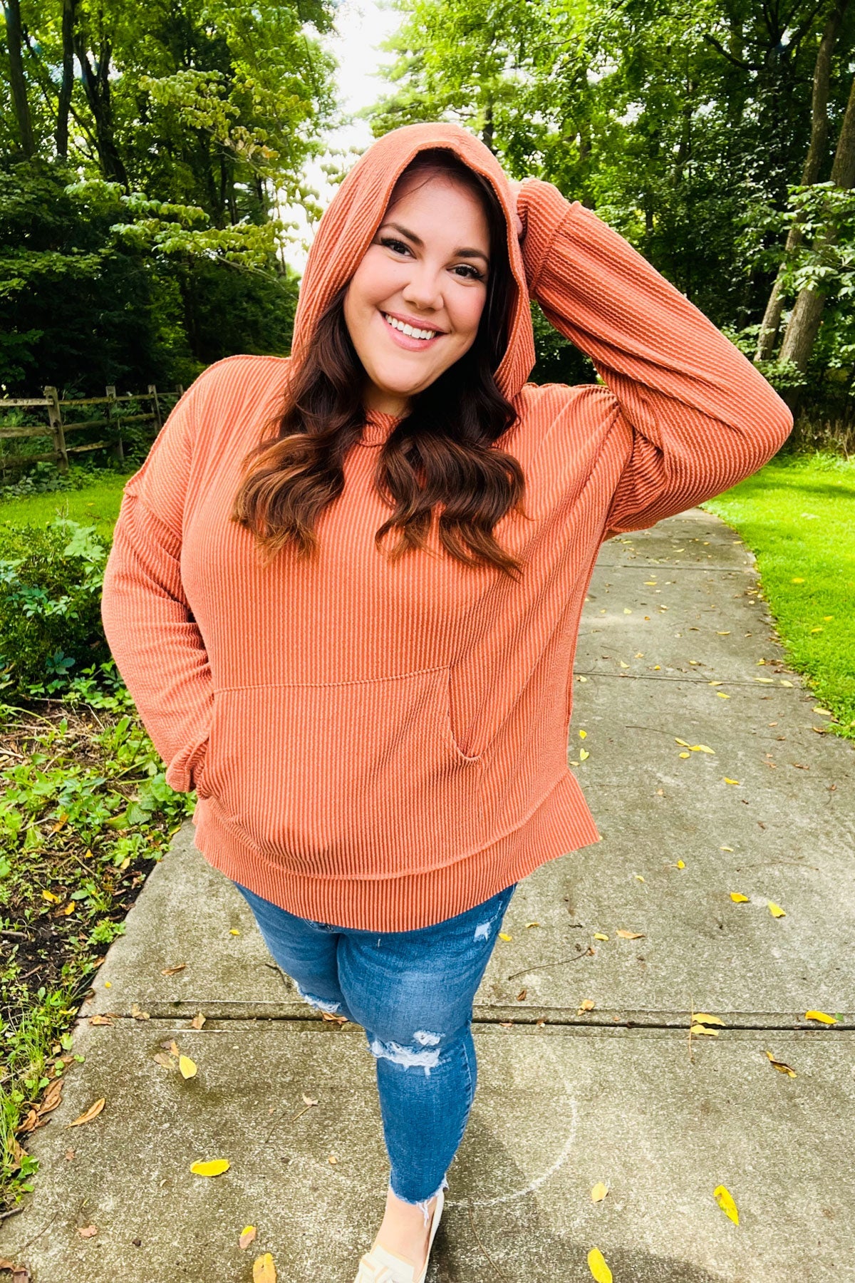 Maxct &Cozy Days Rust Mineral Wash Rib Knit Hoodie