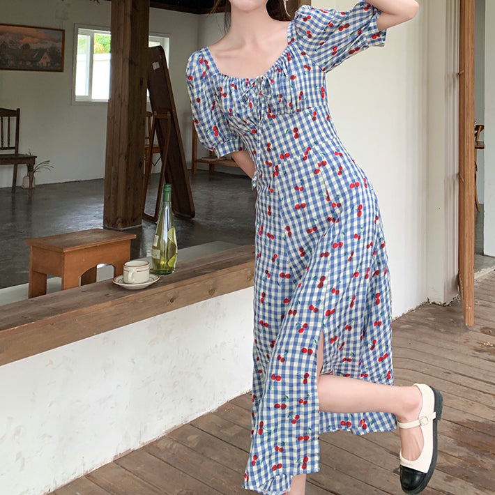 Cherry Gingham Midi Dress Maxct