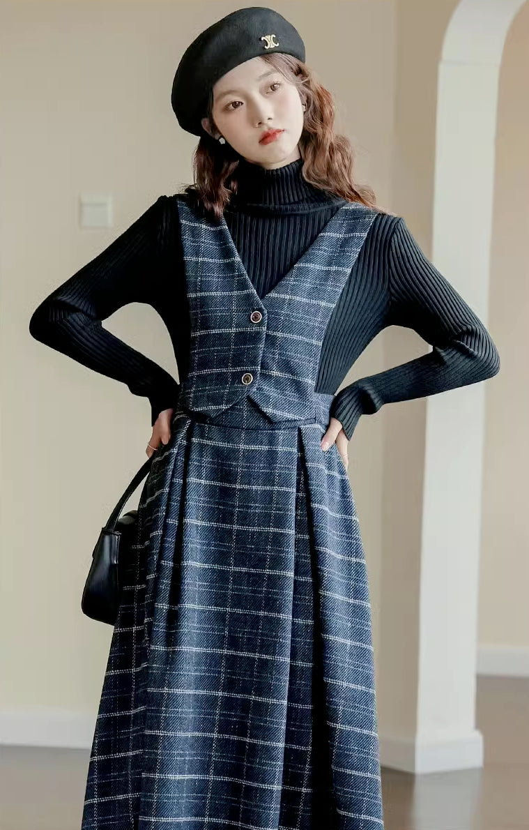 Plaid Vest Pinafore Dress Maxct