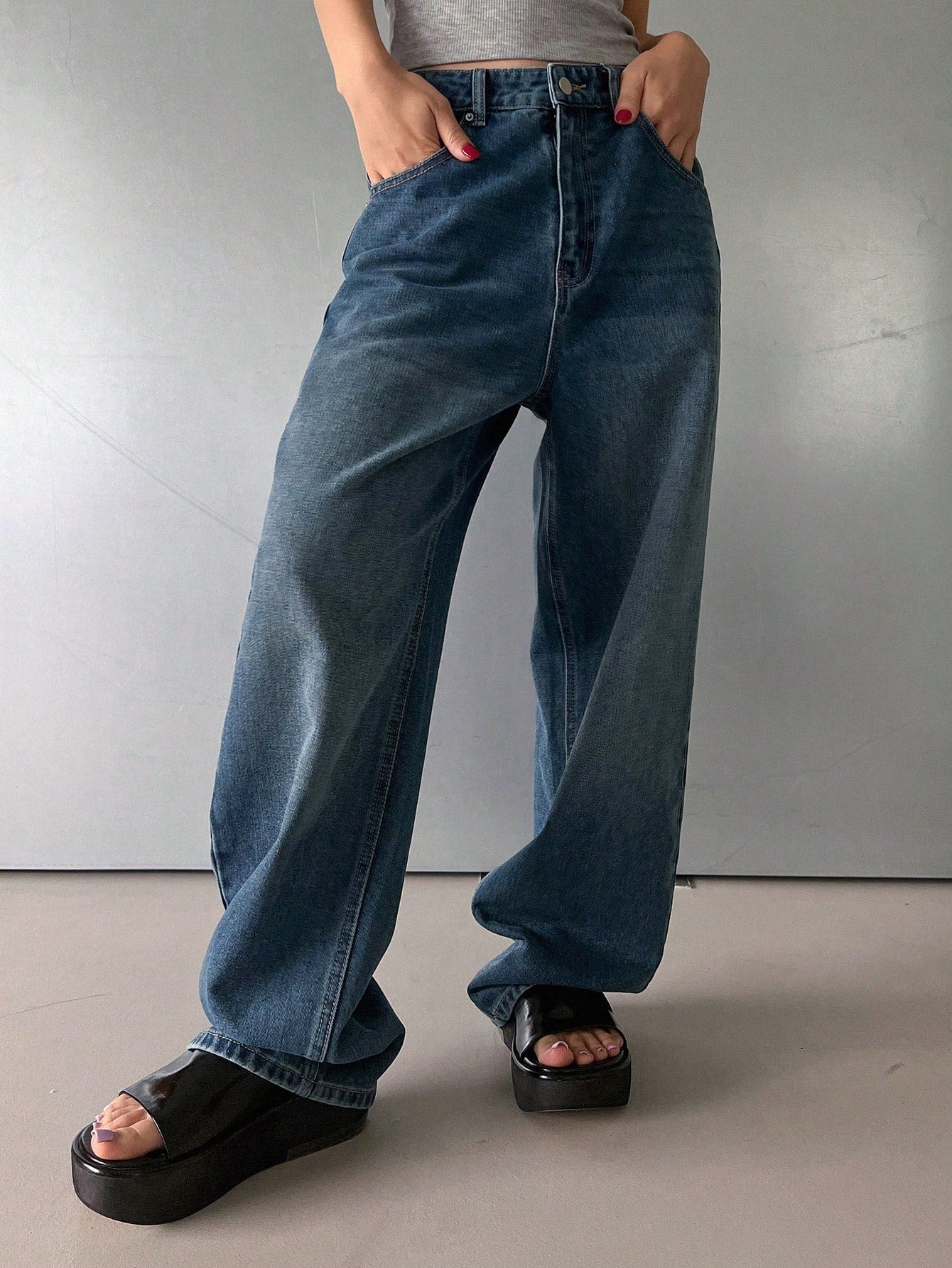 Maxct Women's Loose Fit Wide Leg Casual Denim Pants With Pockets