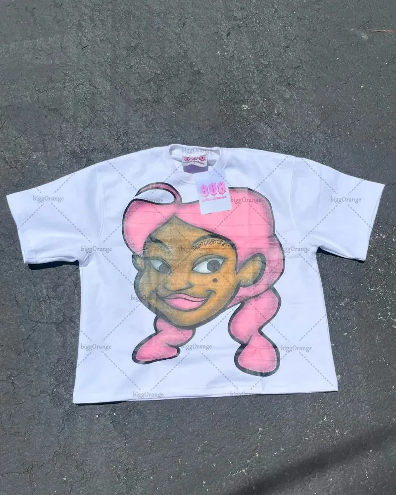 European and American Street Fashion Brand Versatile T-shirt Tops Women Y2k Retro Cartoon Print Oversized Short-sleeved Men