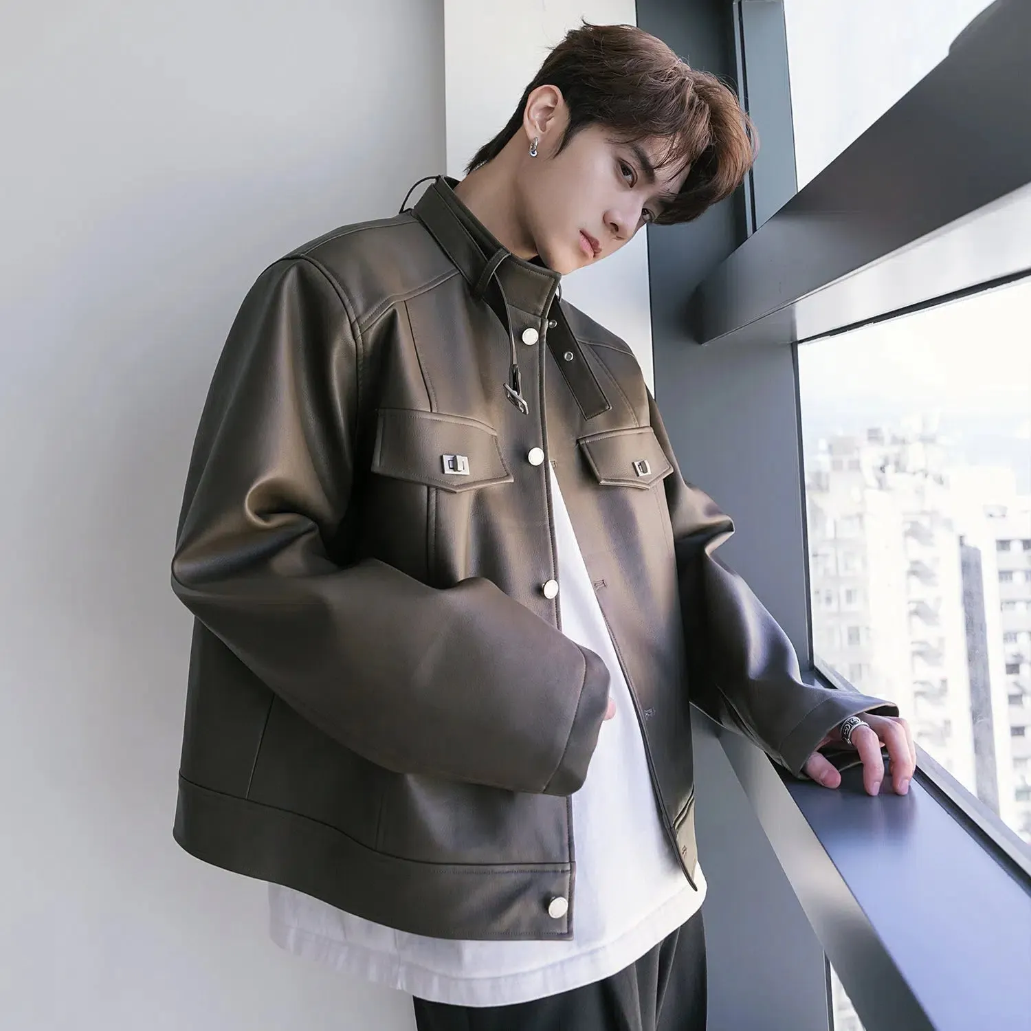 Maxct Dark Brown Leather Motorcycle Jacket