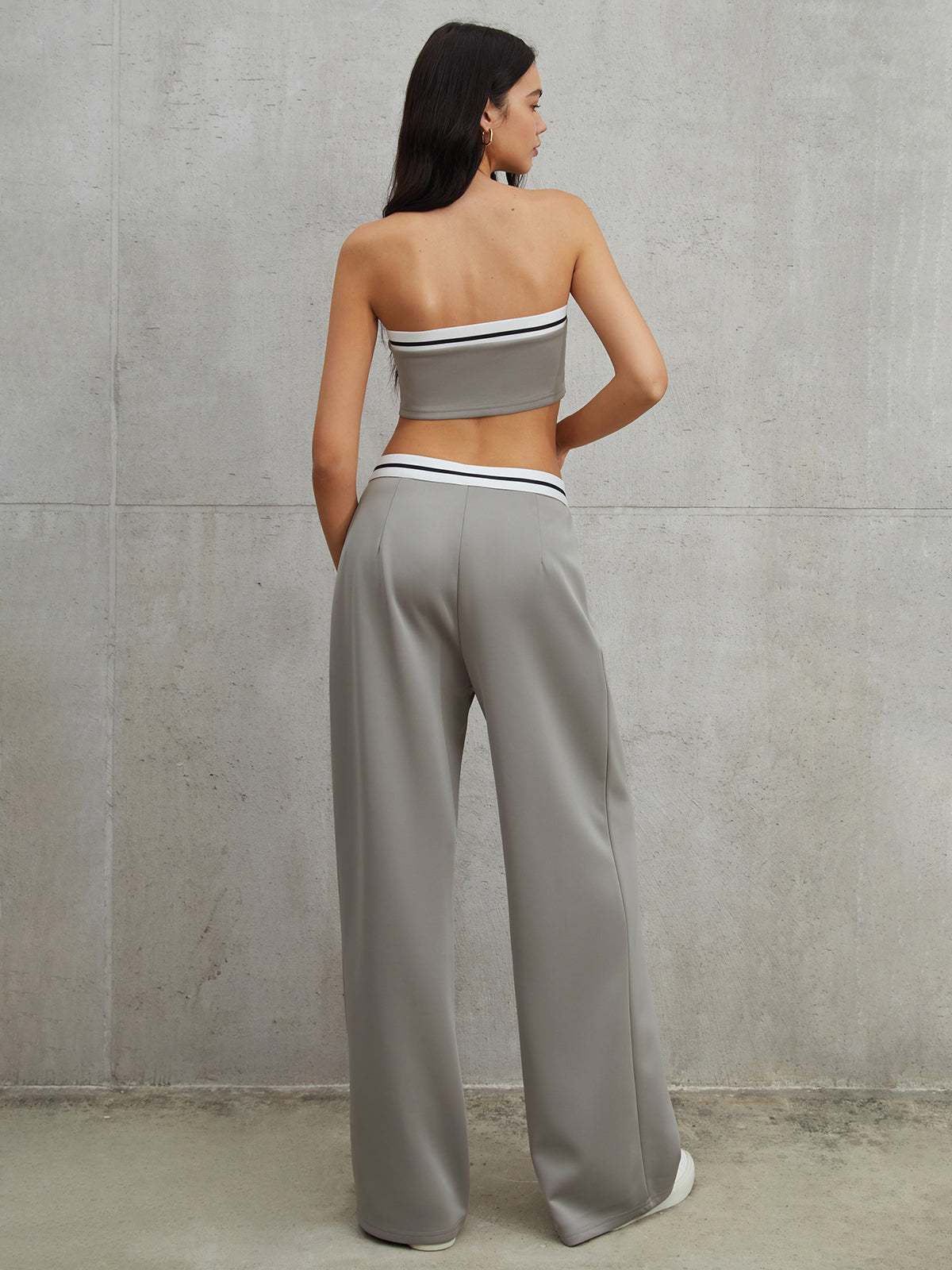 Maxct Tube Top Two Piece Contrast Waistband Pants Set