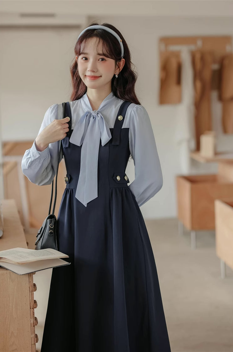 Tie Neck Twofer Midi Dress Maxct