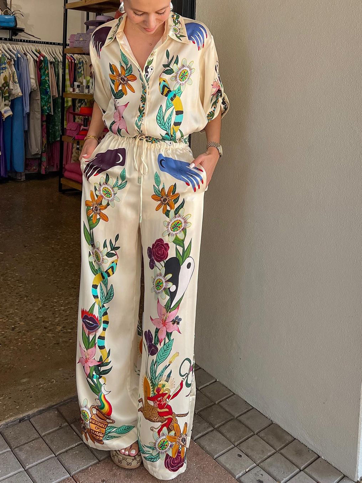 Maxct Floral Print Pants Set