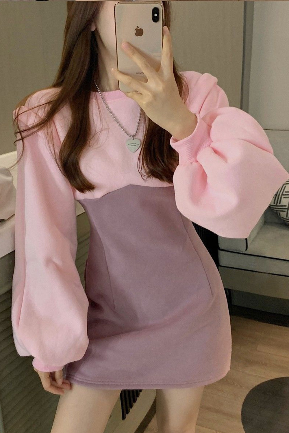 O-Neck Lantern Sleeve Office Mini Dress Maxct