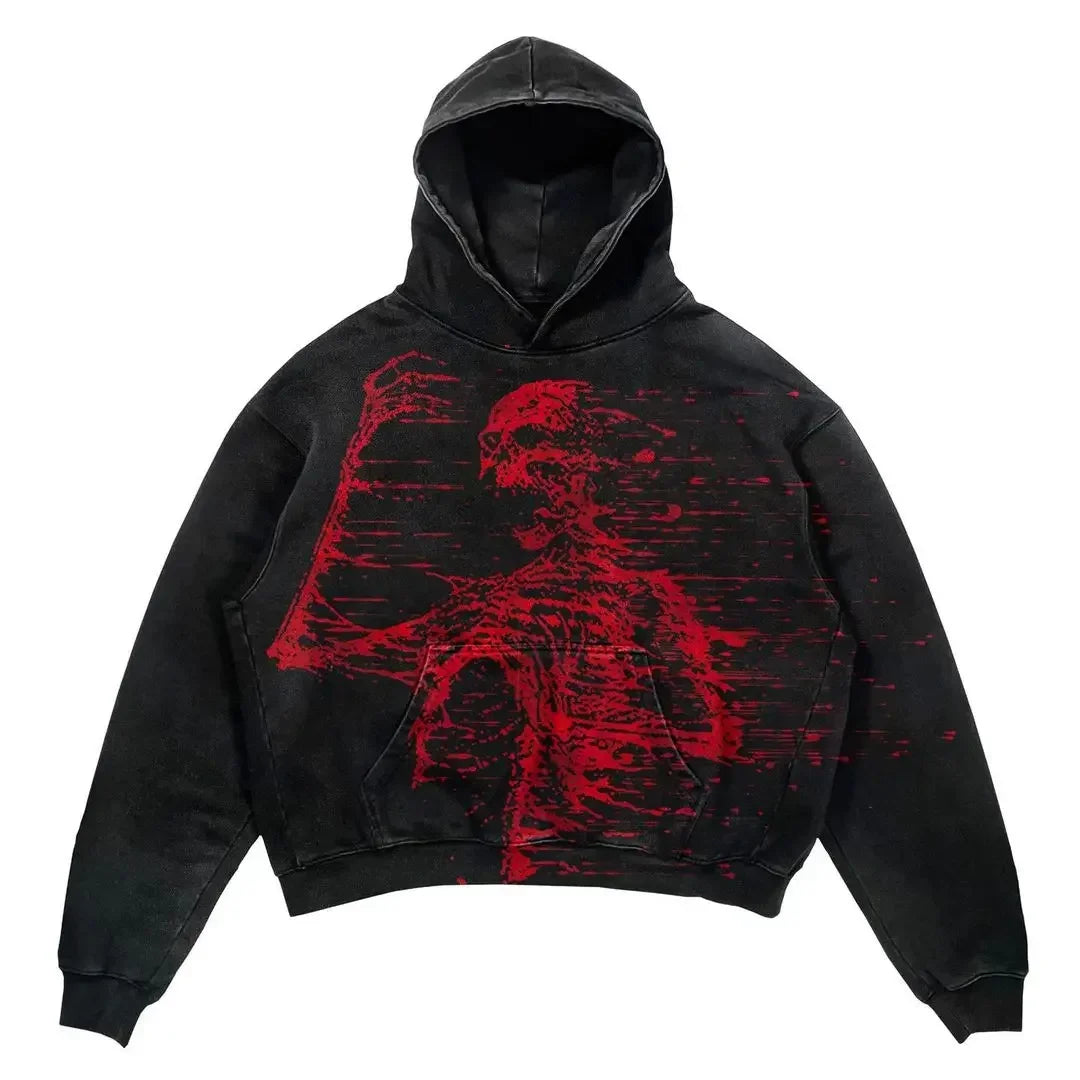 Maxct Y2k Punk Wind Skull Printed Cotton Hoodies Sweatshirt Couples Hip-hop Retro Street Loose Oversized Hoodies Harajuku Gothic Top