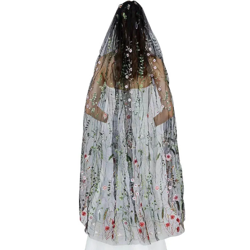 Maxct funky yellow sunglasses Bohemian Bridal Headdress Long Shawl Veil Embroidered Veil Colorful Embroidered Veil